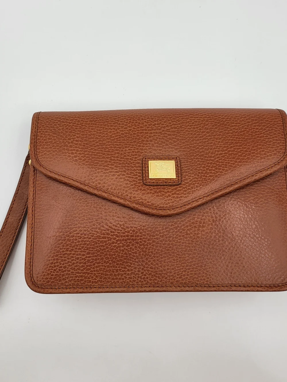 Burberry, Burberrys Brown Calfskin Leather Wristlet Vintage Clutch, Authentic..